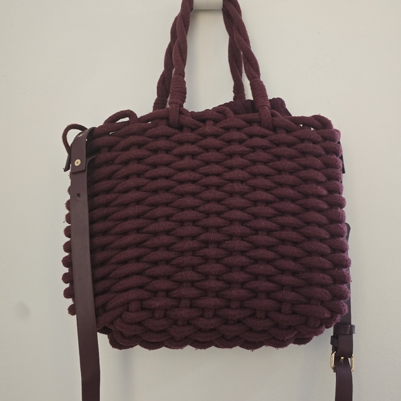 Zara Burgundy Braided Tote Bag - Picture 5 of 9